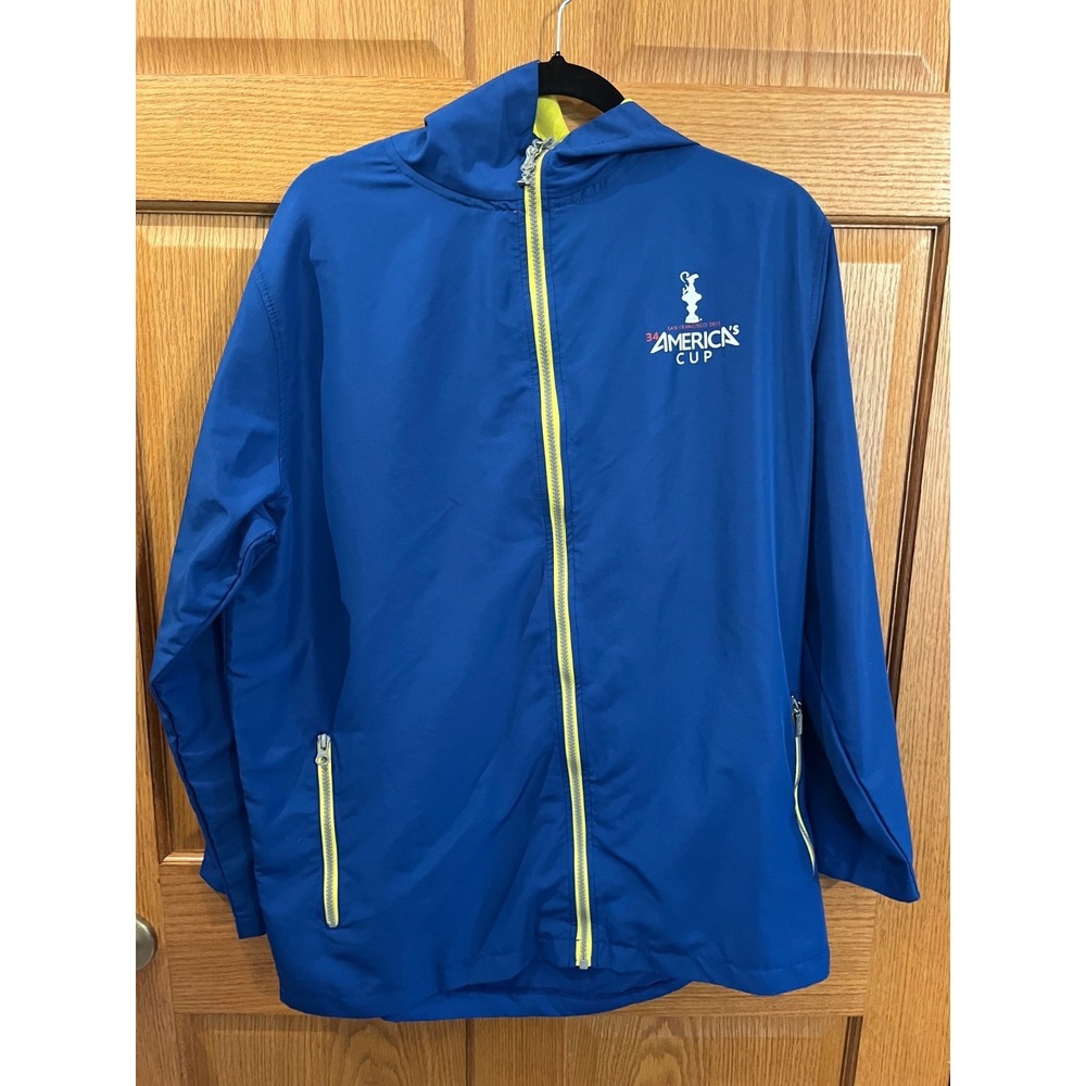 2013 San Francisco 34th America's Cup Full Zip Jacket Size L Blue Yellow Trim